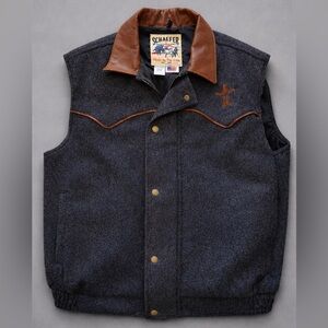 ❄️Vintage Schaefer Ranchwear Wool Vest | USA Made | Leather Collar | Men’s L